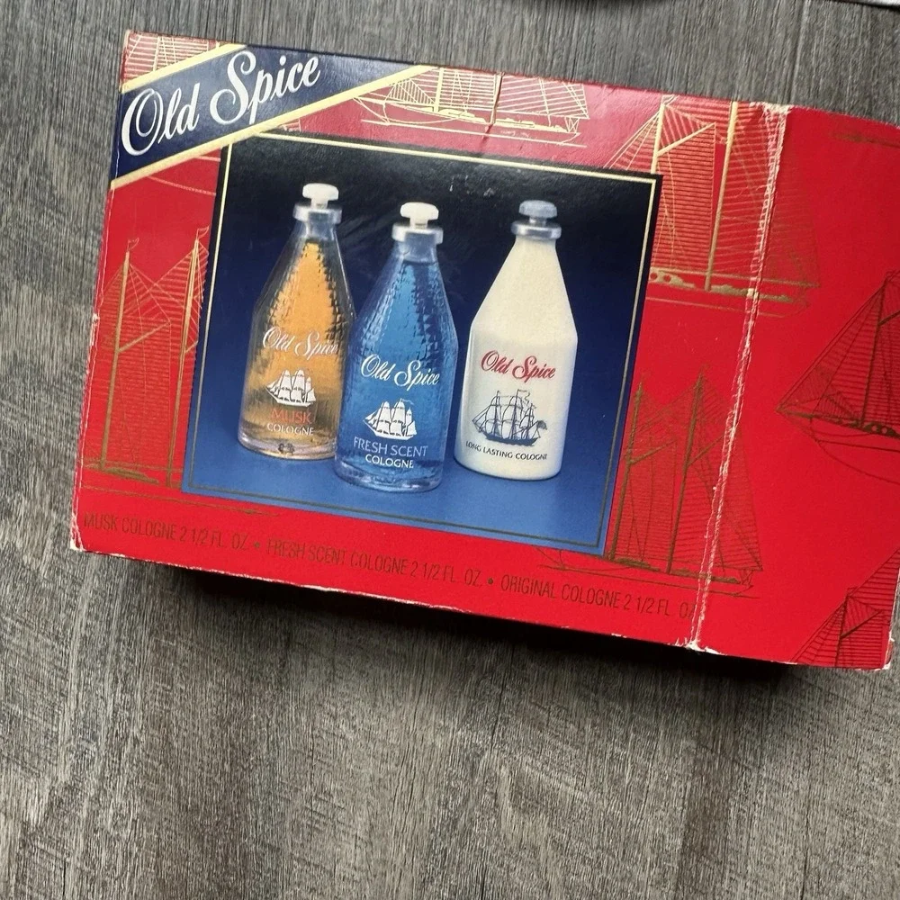 VINTAGE OLD SPICE COLOGNE ASSORTMENT 3 CIB ORIGINAL MUSK FRESH SCENT LEATHER NEW